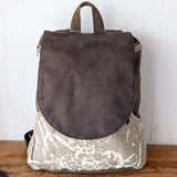 Large gray jute backpack with a pattern/ part